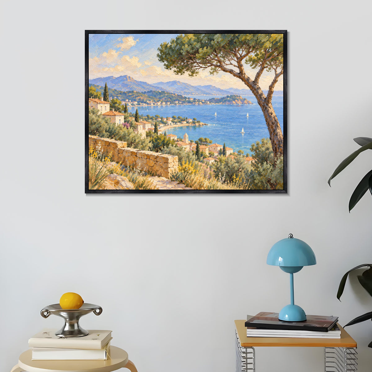 INVIN ART Framed Canvas 100% Handpainted Oil Painting Bay View Beneath the Pine Wall Art