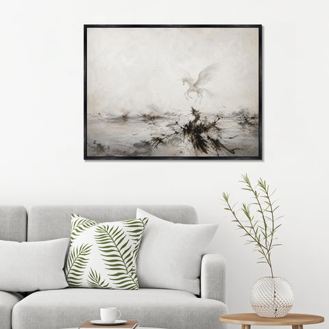 INVIN ART Framed Canvas 100% Handpainted Oil Painting Unicorn Above Misty Waters Wall Art
