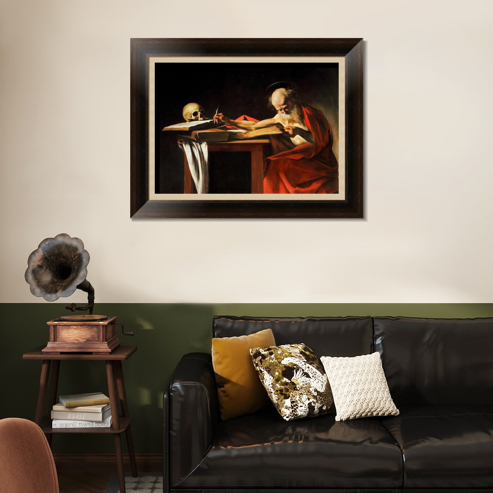 INVIN ART Framed Canvas Art Giclee Print Saint Jerome Writing by Michelangelo Merisi da Caravaggio Wall Art