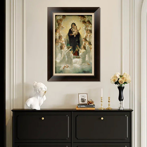 INVIN ART Framed Canvas Art Giclee Print The Virgin With Angels(1900) by William Adolphe Bouguereau Wall Art Living Room Home Office Decorations