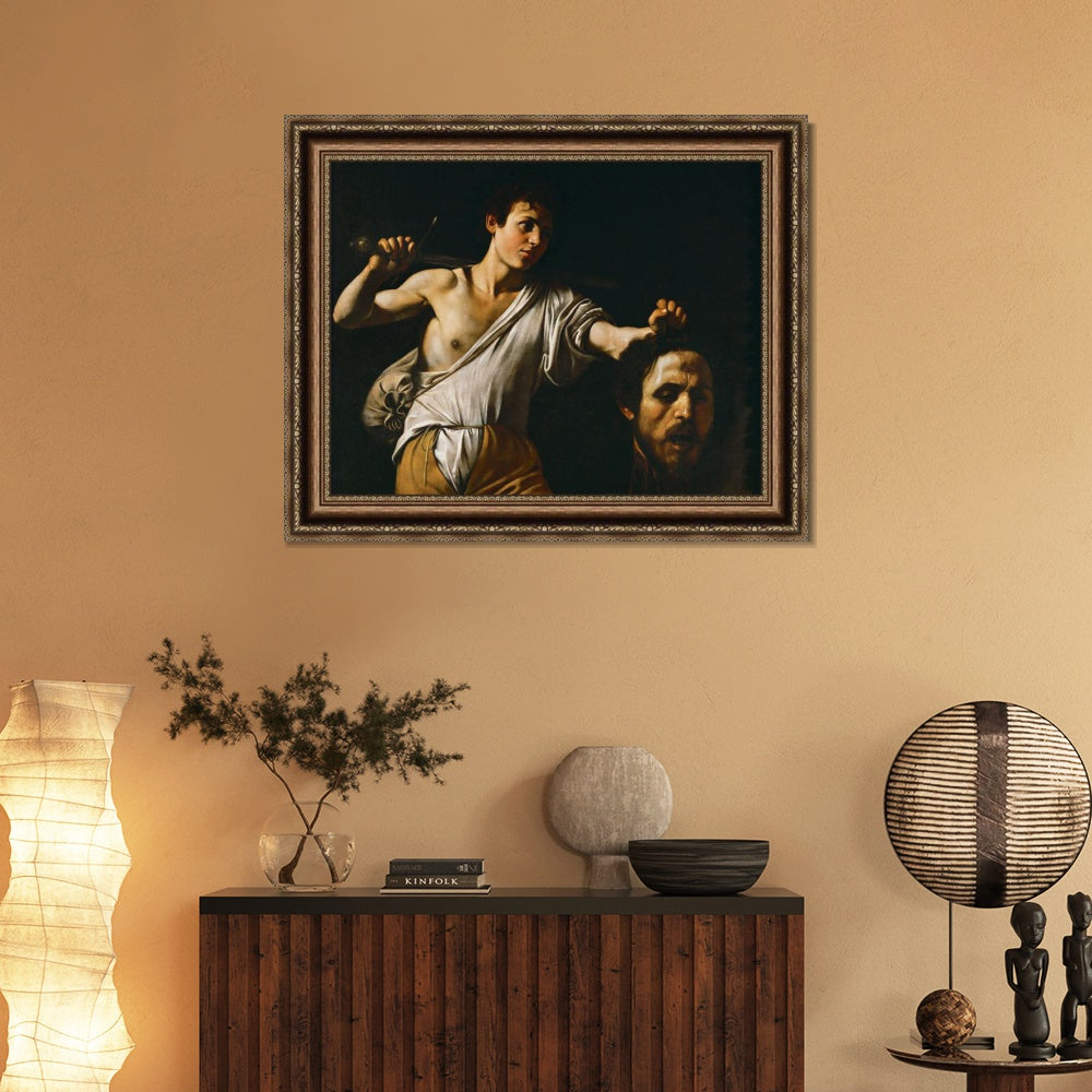 INVIN ART Framed Canvas Art Giclee Print David with the Head of Goliath by Michelangelo Merisi da Caravaggio Wall Art