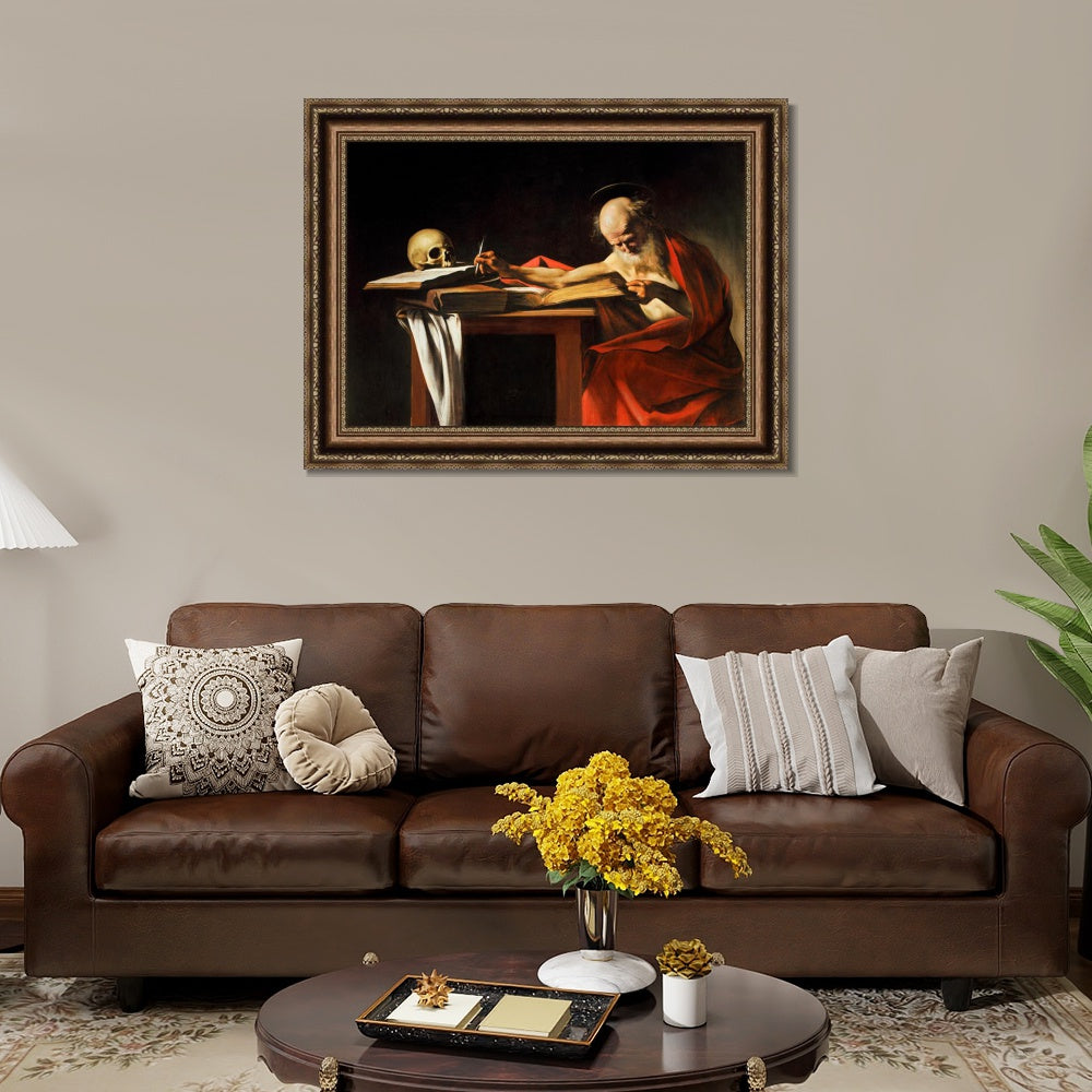 INVIN ART Framed Canvas Art Giclee Print Saint Jerome Writing by Michelangelo Merisi da Caravaggio Wall Art