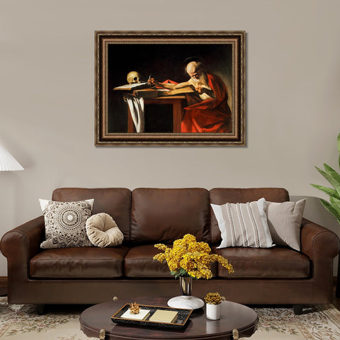 INVIN ART Framed Canvas Art Giclee Print Saint Jerome Writing by Michelangelo Merisi da Caravaggio Wall Art Living Room Home Office Decorations