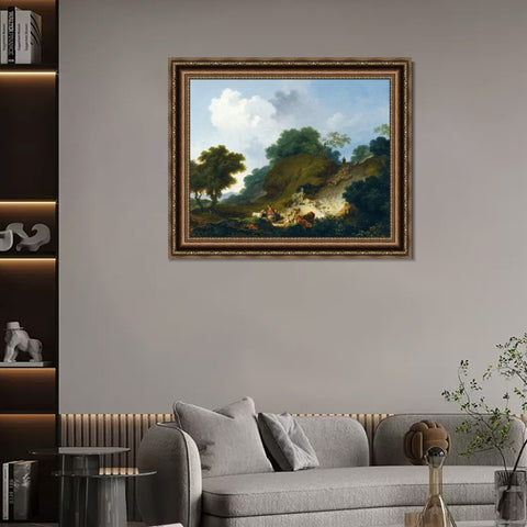 INVIN ART Framed Canvas Art Giclee Print Landscape with Shepherds and Flock of Sheep by Jean Honore Fragonard Wall Art Living Room Home Office Decorations