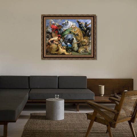 INVIN ART Framed Canvas Giclee Print The Tiger Hunt by Peter Paul Rubens Wall Art Living Room Home Office Decorations