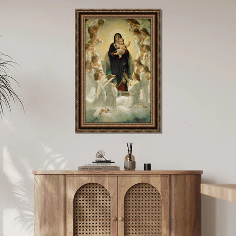 INVIN ART Framed Canvas Art Giclee Print The Virgin With Angels(1900) by William Adolphe Bouguereau Wall Art Living Room Home Office Decorations