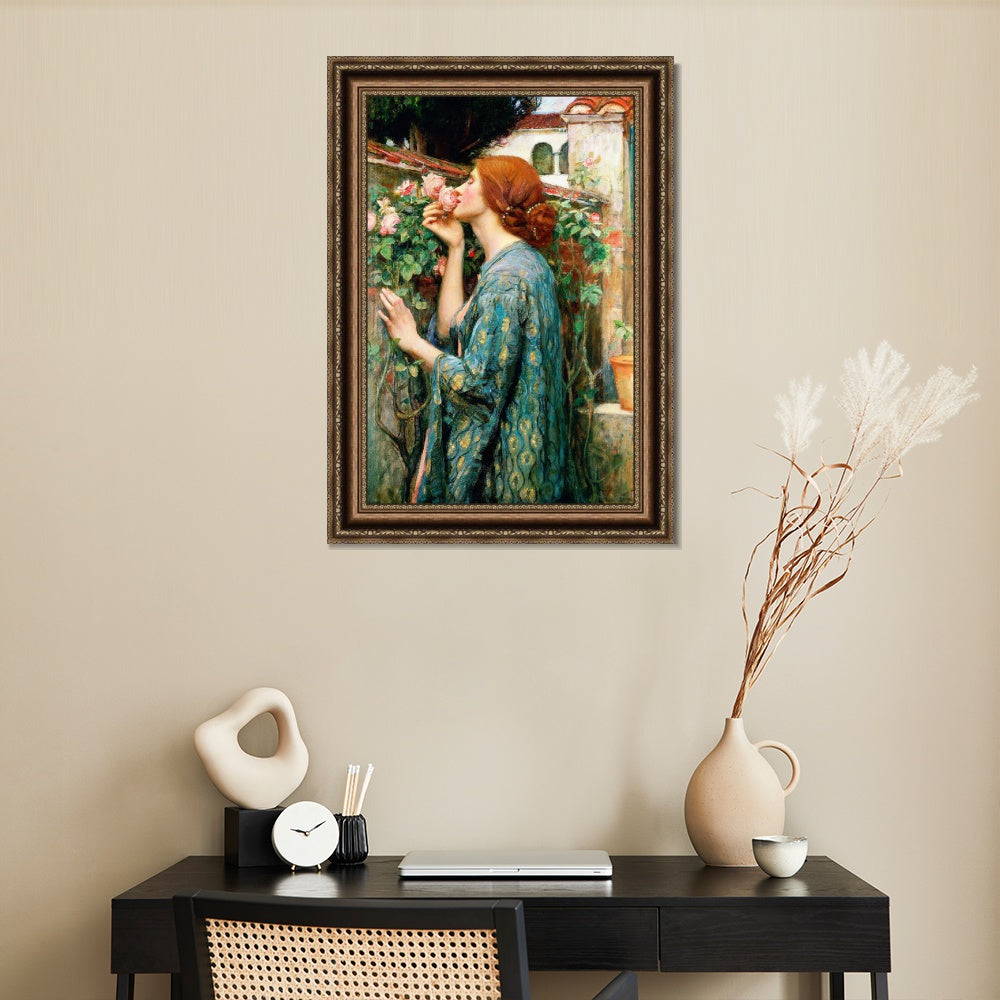 INVIN ART Framed Canvas Art Giclee Print The Soul of The Rose, 1908 by John William Waterhouse Wall Art