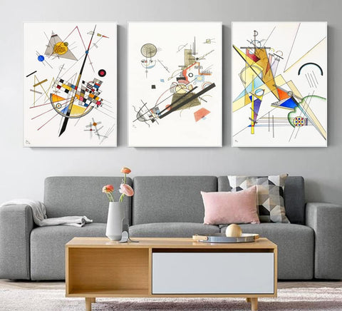 INVIN ART Framed Stretched Canvas Giclee Print Combo Painting 3 Pieces by Wassily Kandinsky Wall Art Series#001 Living Room Home Office Decorations