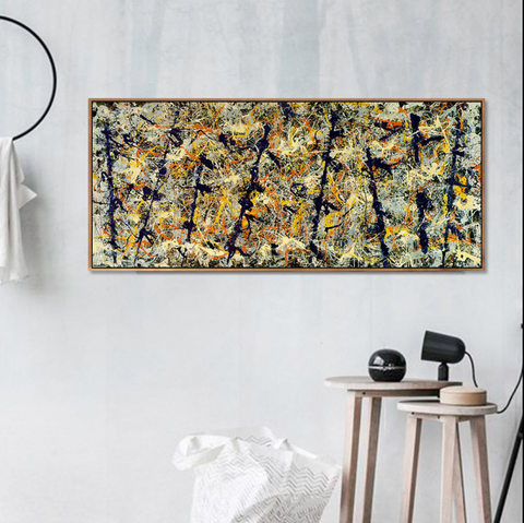 INVIN ART Framed Canvas Giclee Print Art Blue poles (Number 11) by Jackson Pollock Wall Art Living Room Home Office Decorations