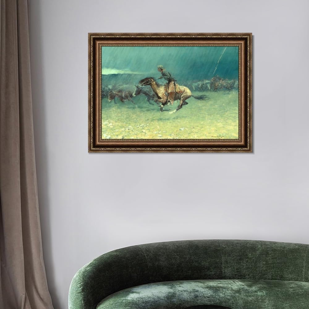 INVIN ART Framed Canvas Giclee Print The Stampede by Frederic Remington Wall Art