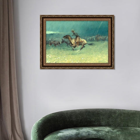 INVIN ART Framed Canvas Giclee Print The Stampede by Frederic Remington Wall Art Living Room Home Office Decorations