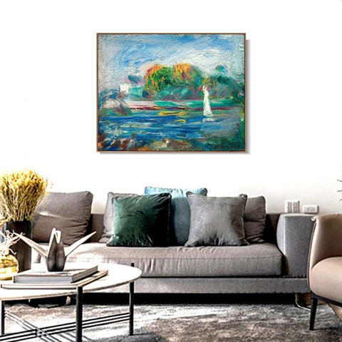 INVIN ART Framed Canvas The Blue River by Pierre Auguste Renoir Wall Art Living Room Home Office Decorations