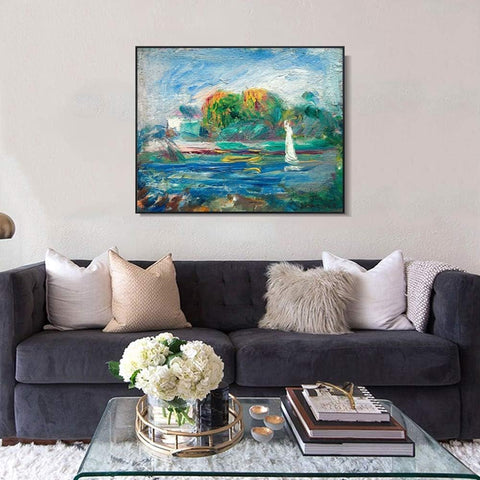 INVIN ART Framed Canvas The Blue River by Pierre Auguste Renoir Wall Art Living Room Home Office Decorations