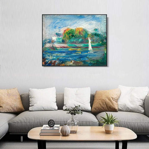 INVIN ART Framed Canvas The Blue River by Pierre Auguste Renoir Wall Art Living Room Home Office Decorations