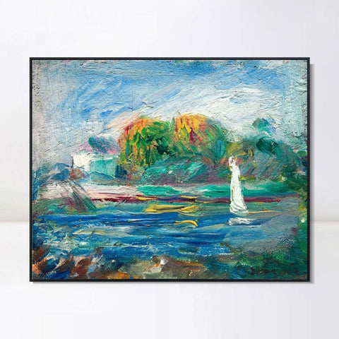 INVIN ART Framed Canvas The Blue River by Pierre Auguste Renoir Wall Art Living Room Home Office Decorations