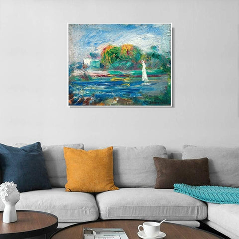 INVIN ART Framed Canvas The Blue River by Pierre Auguste Renoir Wall Art Living Room Home Office Decorations