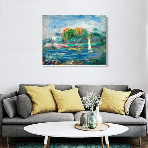 INVIN ART Framed Canvas The Blue River by Pierre Auguste Renoir Wall Art Living Room Home Office Decorations