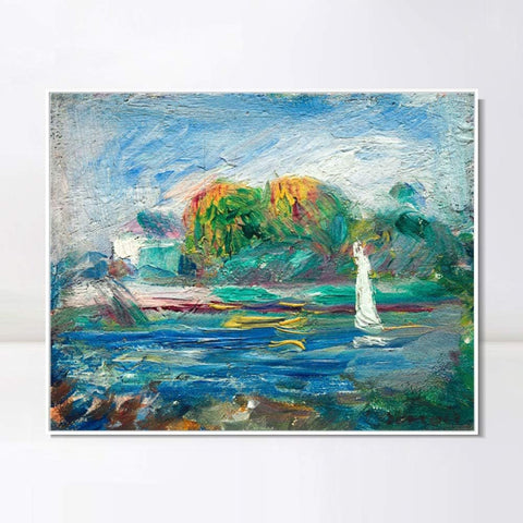 INVIN ART Framed Canvas The Blue River by Pierre Auguste Renoir Wall Art Living Room Home Office Decorations