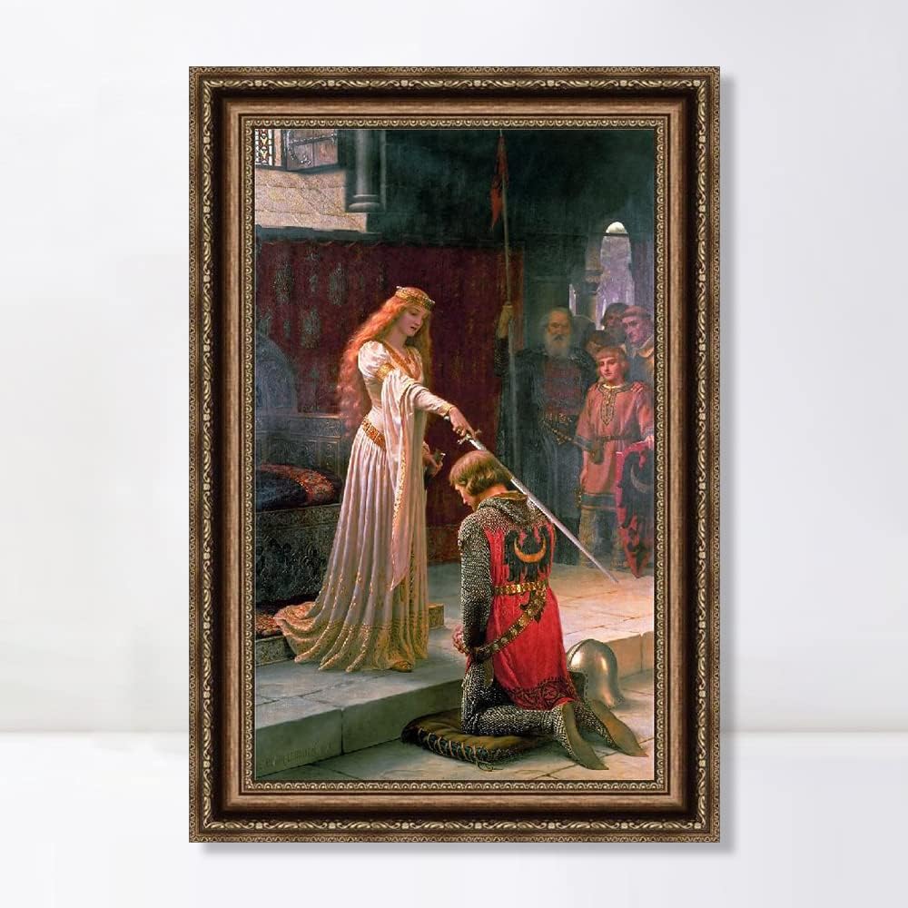 INVIN ART Framed Canvas Art Giclee Print The Accolade by Edmund Blair Leighton Wall Art (Vintage Embossed Gold Frame,24"x36")
