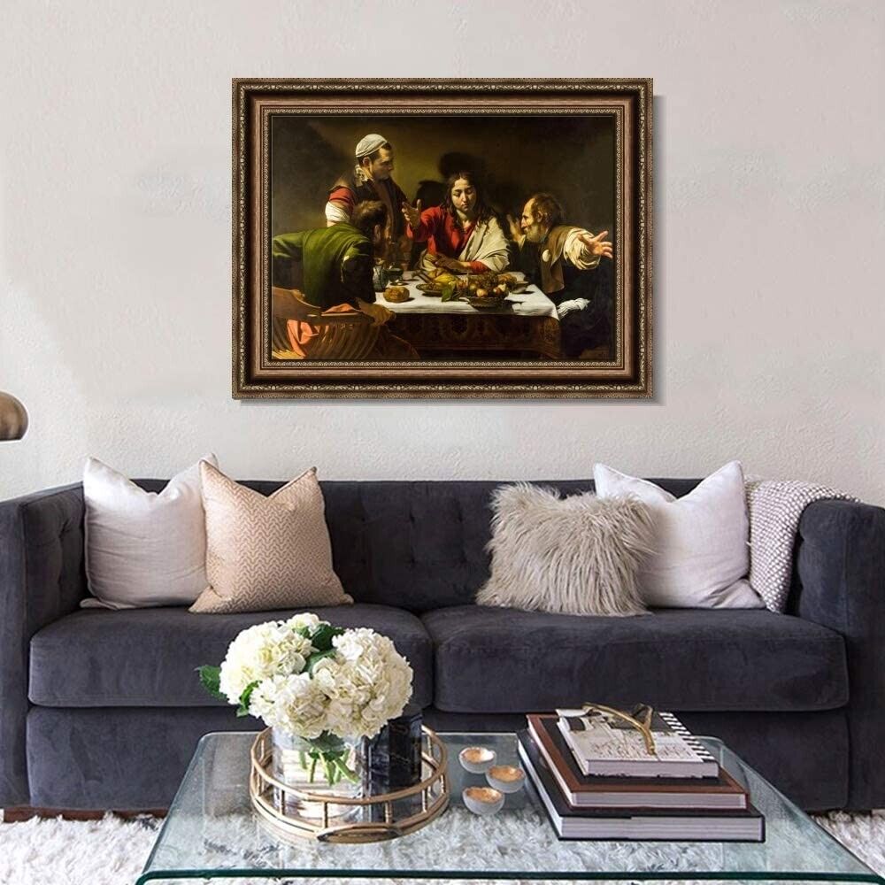 INVIN ART Framed Canvas Art Giclee Print The Supper at Emmaus by Michelangelo Merisi da Caravaggio Wall Art