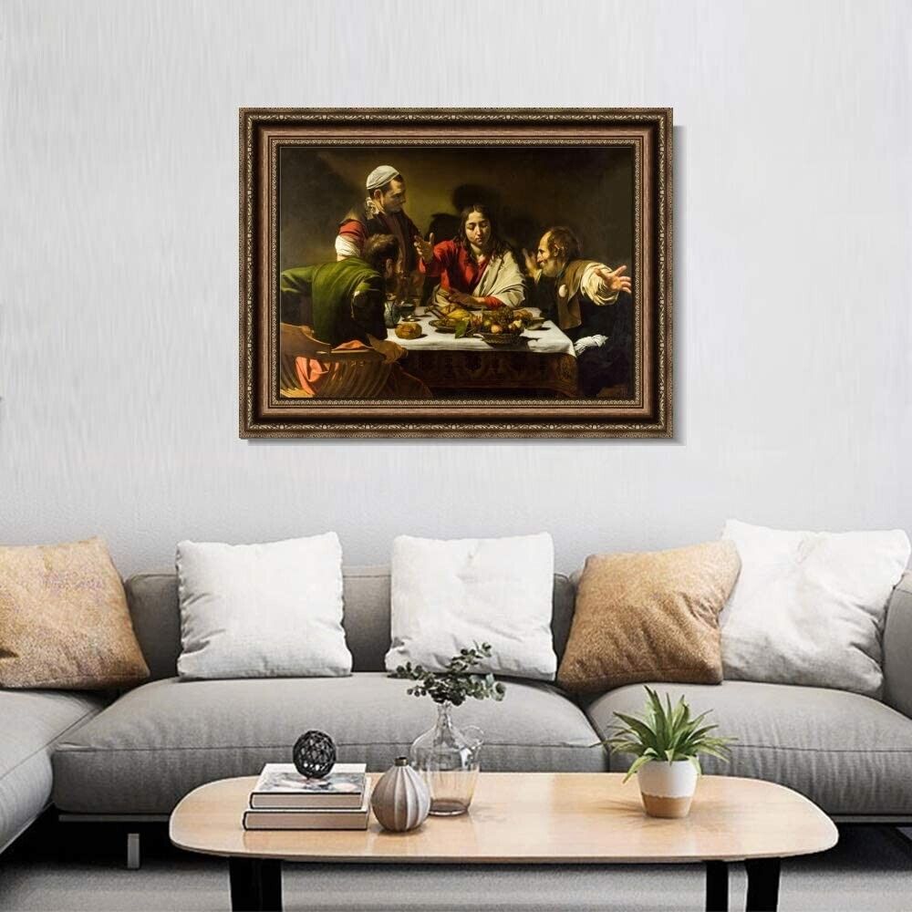 INVIN ART Framed Canvas Art Giclee Print The Supper at Emmaus by Michelangelo Merisi da Caravaggio Wall Art