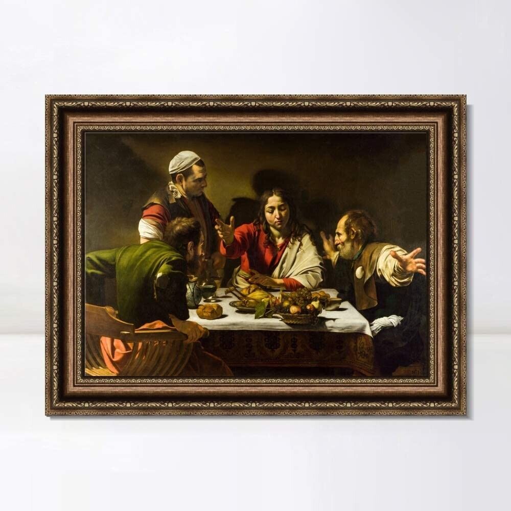 INVIN ART Framed Canvas Art Giclee Print The Supper at Emmaus by Michelangelo Merisi da Caravaggio Wall Art