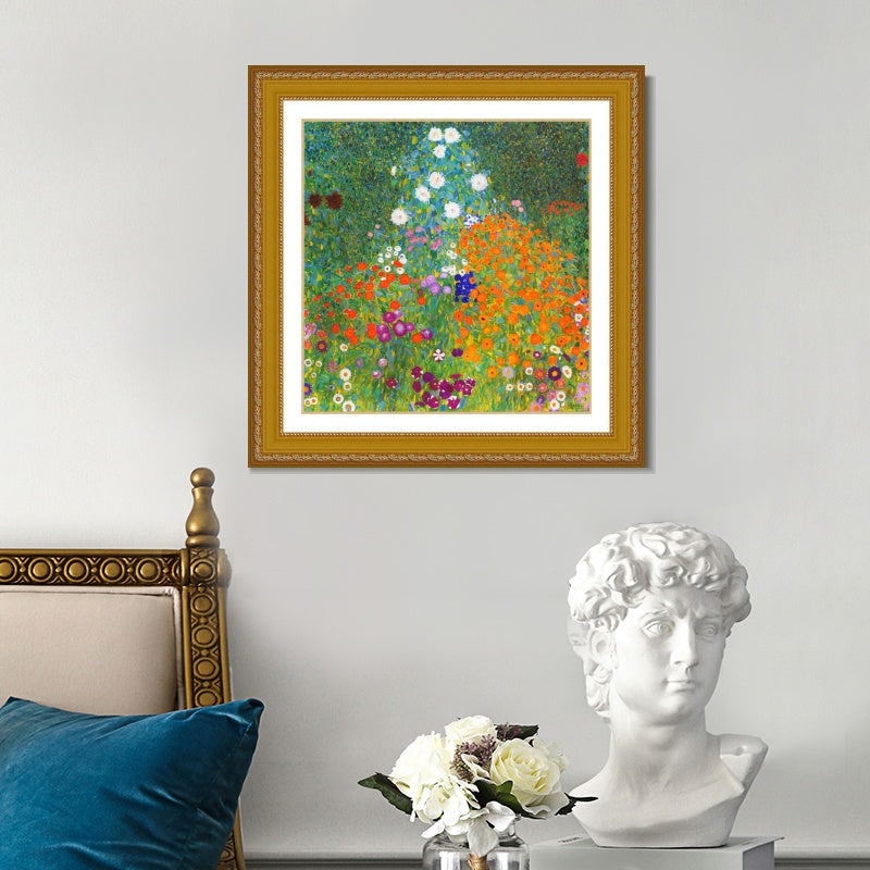 INVIN ART Framed Canvas Art Giclee Print Flower Garden by Gustav Klimt Wall Art Home Living Room Office Decorations