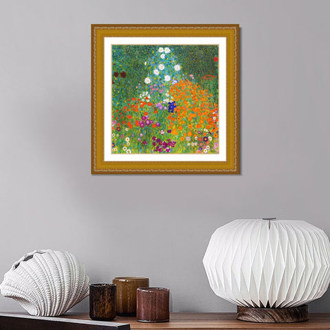 INVIN ART Framed Canvas Art Giclee Print Flower Garden by Gustav Klimt Wall Art Home Living Room Office Decorations