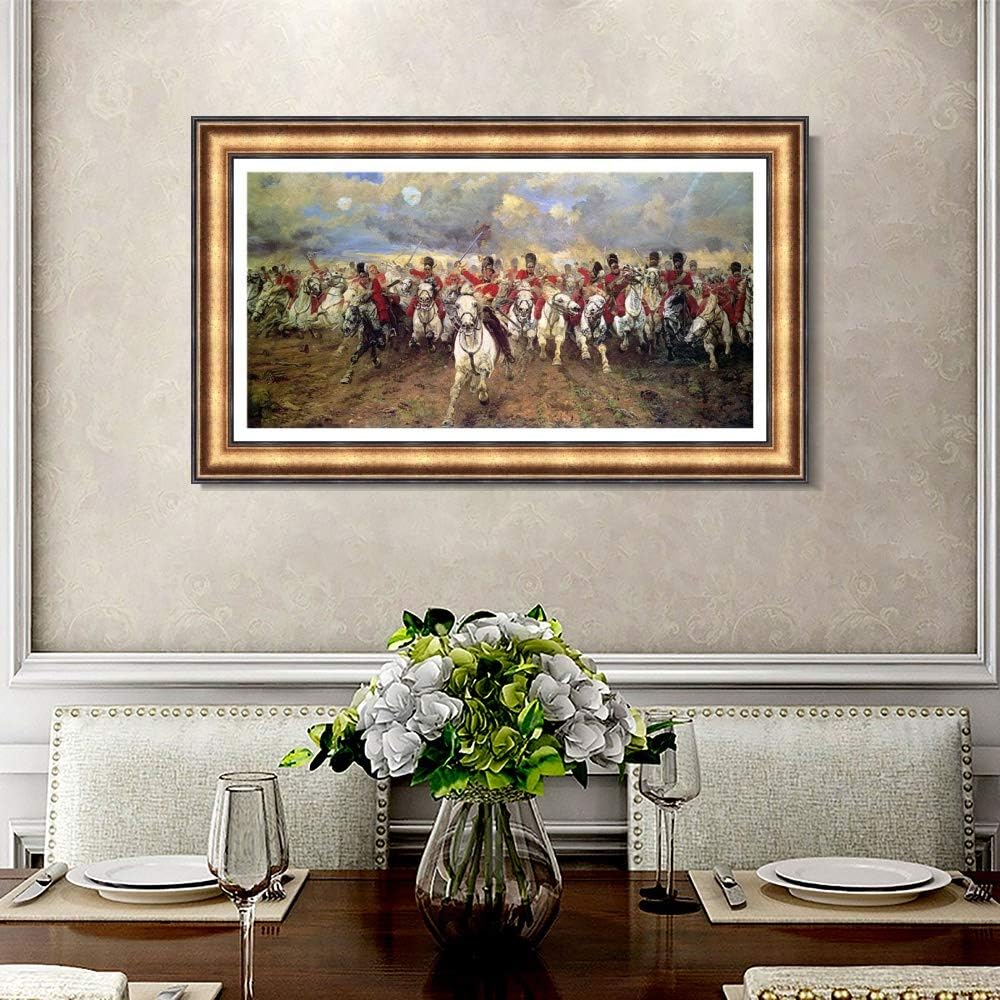 INVIN ART Framed Canvas Giclee Print Scotland Forever by Elizabeth Southerden Thompson Lady Butler Wall Art (European Retro Golden Frame with Linen Liner,24"x40")