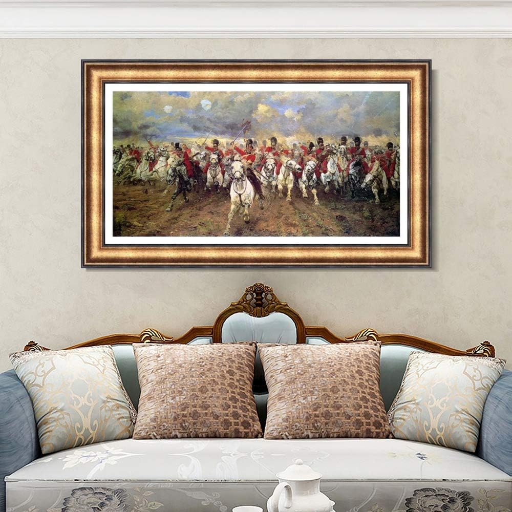 INVIN ART Framed Canvas Giclee Print Scotland Forever by Elizabeth Southerden Thompson Lady Butler Wall Art (European Retro Golden Frame with Linen Liner,24"x40")