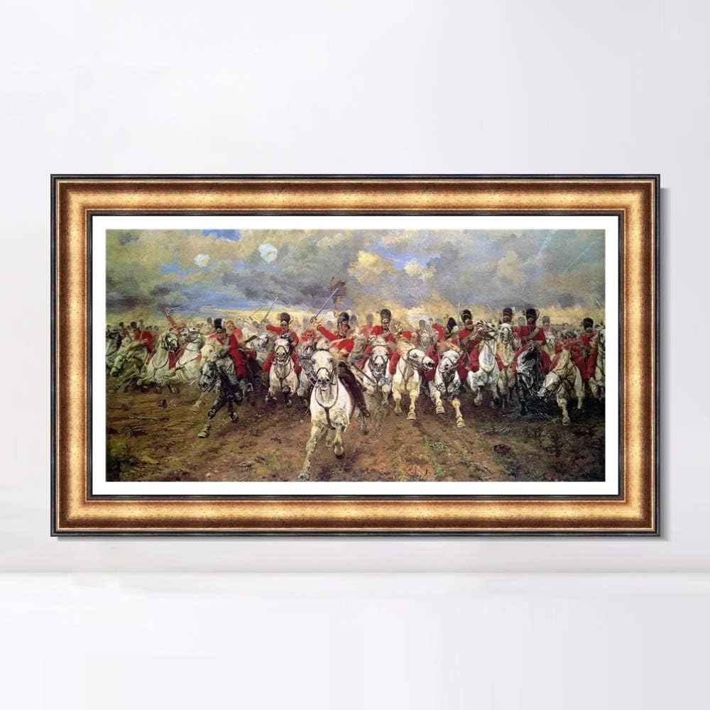 INVIN ART Framed Canvas Giclee Print Scotland Forever by Elizabeth Southerden Thompson Lady Butler Wall Art (European Retro Golden Frame with Linen Liner,24"x40")