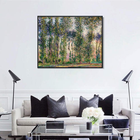 INVIN ART Framed Canvas Giclee Print Poplars at Giverny, 1887 by Claude Monet Wall Art Living Room Home Office Decorations