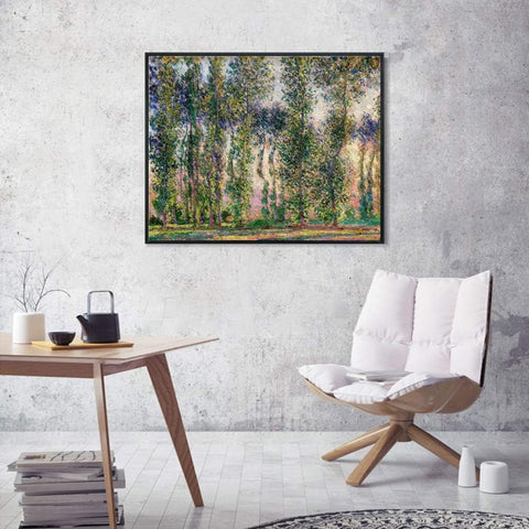 INVIN ART Framed Canvas Giclee Print Poplars at Giverny, 1887 by Claude Monet Wall Art Living Room Home Office Decorations