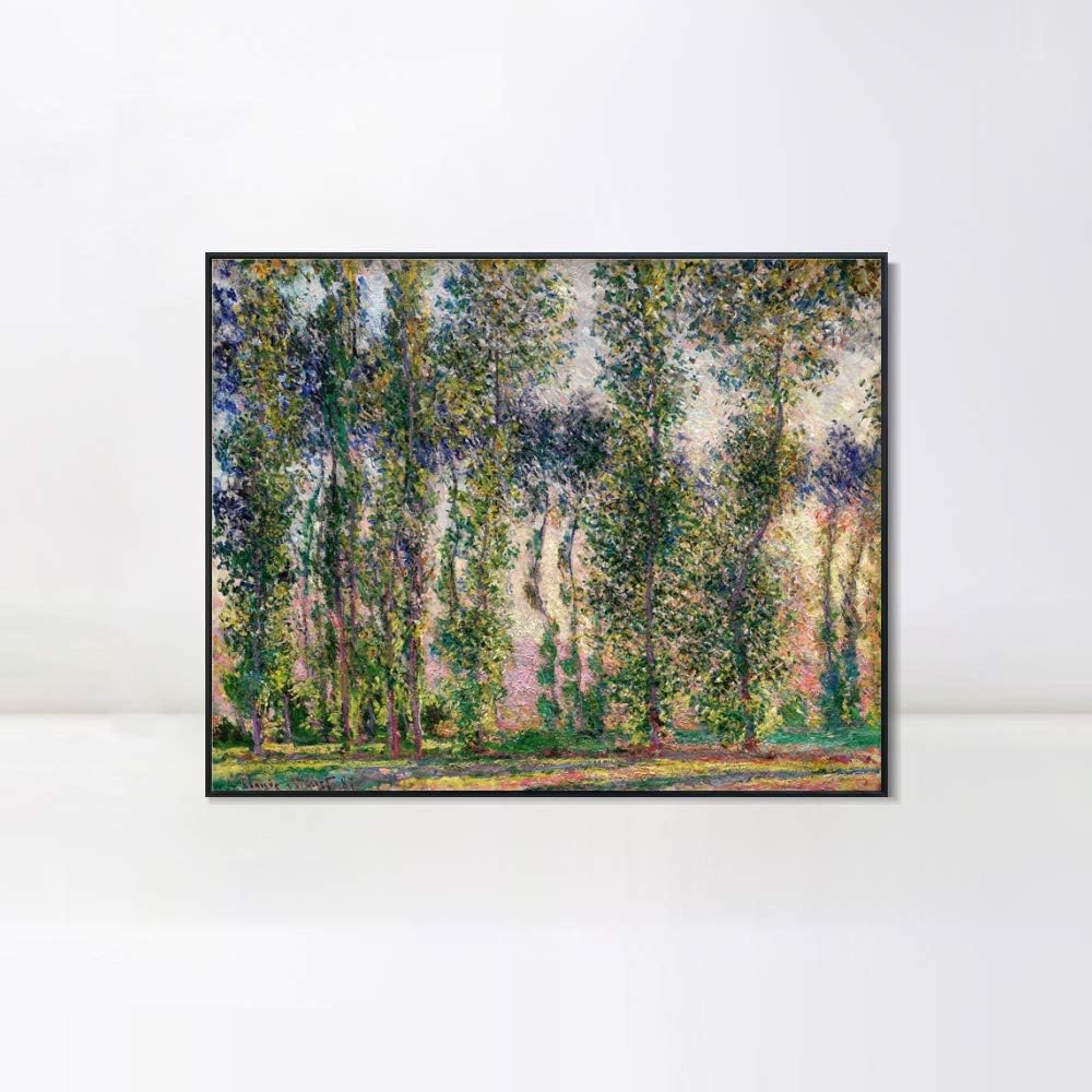 INVIN ART Framed Canvas Giclee Print Poplars at Giverny, 1887 by Claude Monet Wall Art Living Room Home Office Decorations