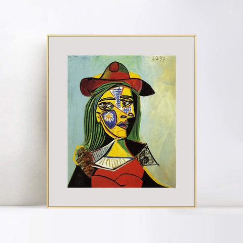 INVIN ART Framed Canvas Giclee Print Art 1937 Femme au chapeau et col en fourrure by Pablo Picasso Wall Art Living Room Home Office Decorations