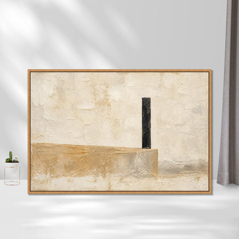 INVIN ART Framed Canvas 100% Handpainted Oil Painting Black Line Above the Sand Wall Art