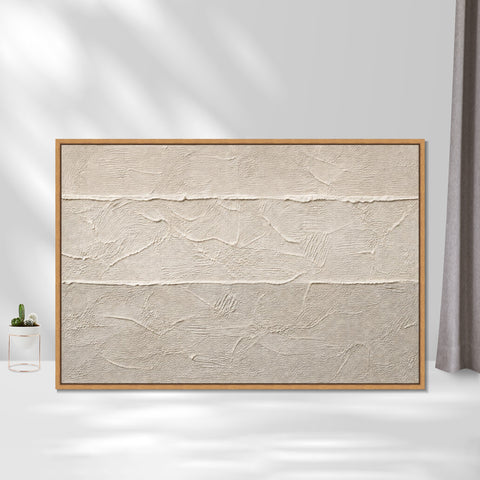 INVIN ART Framed Canvas 100% Handpainted Oil Painting White Horizontal Traces Wall Art