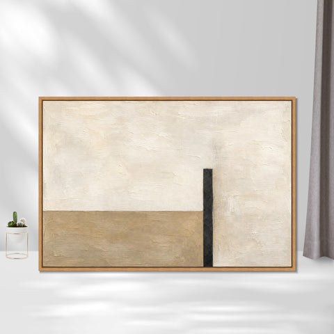 INVIN ART Framed Canvas 100% Handpainted Oil Painting Sand and a Black Upright Wall Art