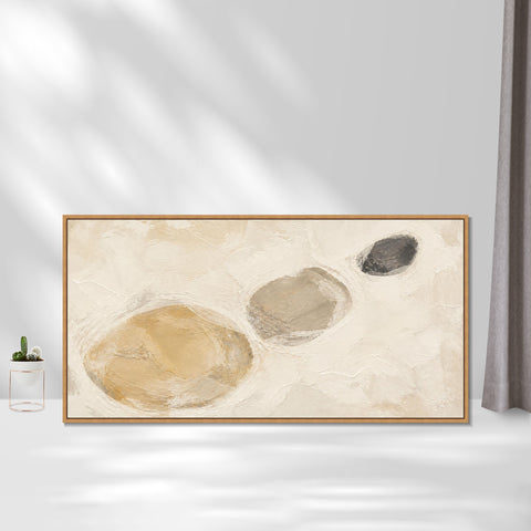 INVIN ART Framed Canvas 100% Handpainted Oil Painting Three Pebble Shapes Wall Art