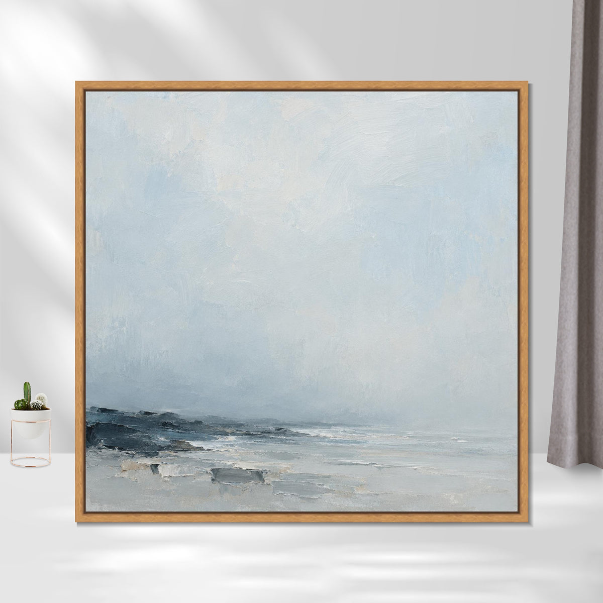 INVIN ART Framed Canvas 100% Handpainted Oil Painting Low Shore in Mist Wall Art