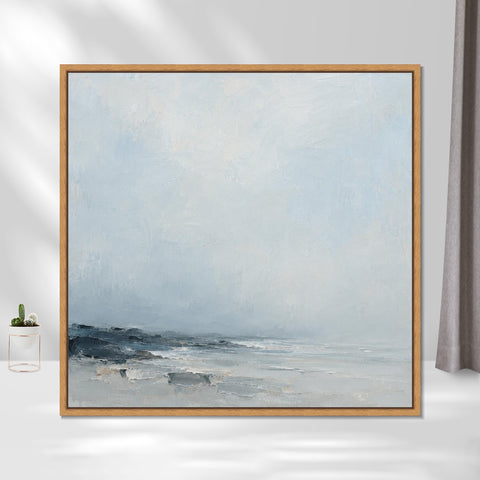INVIN ART Framed Canvas 100% Handpainted Oil Painting Low Shore in Mist Wall Art