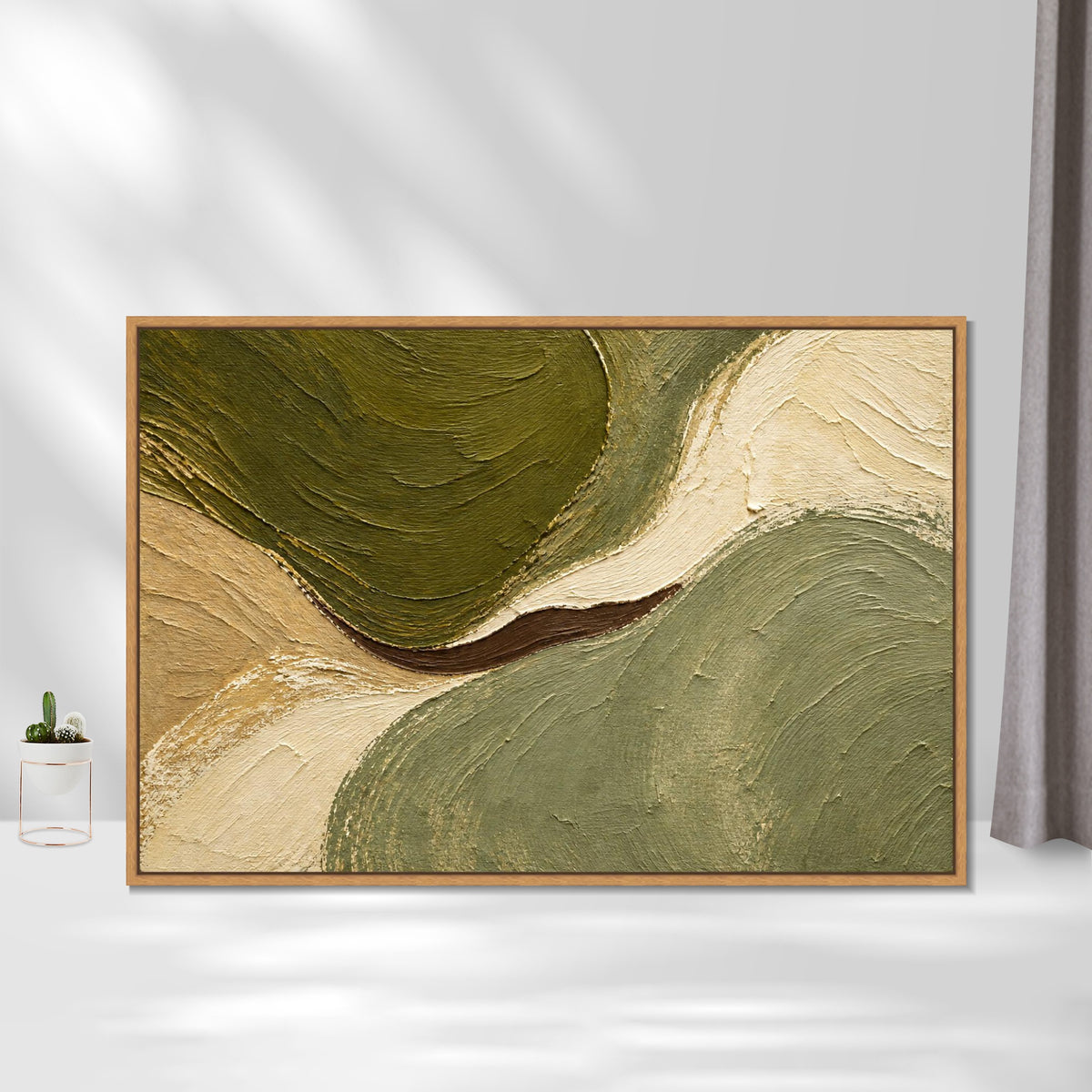 INVIN ART Framed Canvas 100% Handpainted Oil Painting Between Green Hills Wall Art