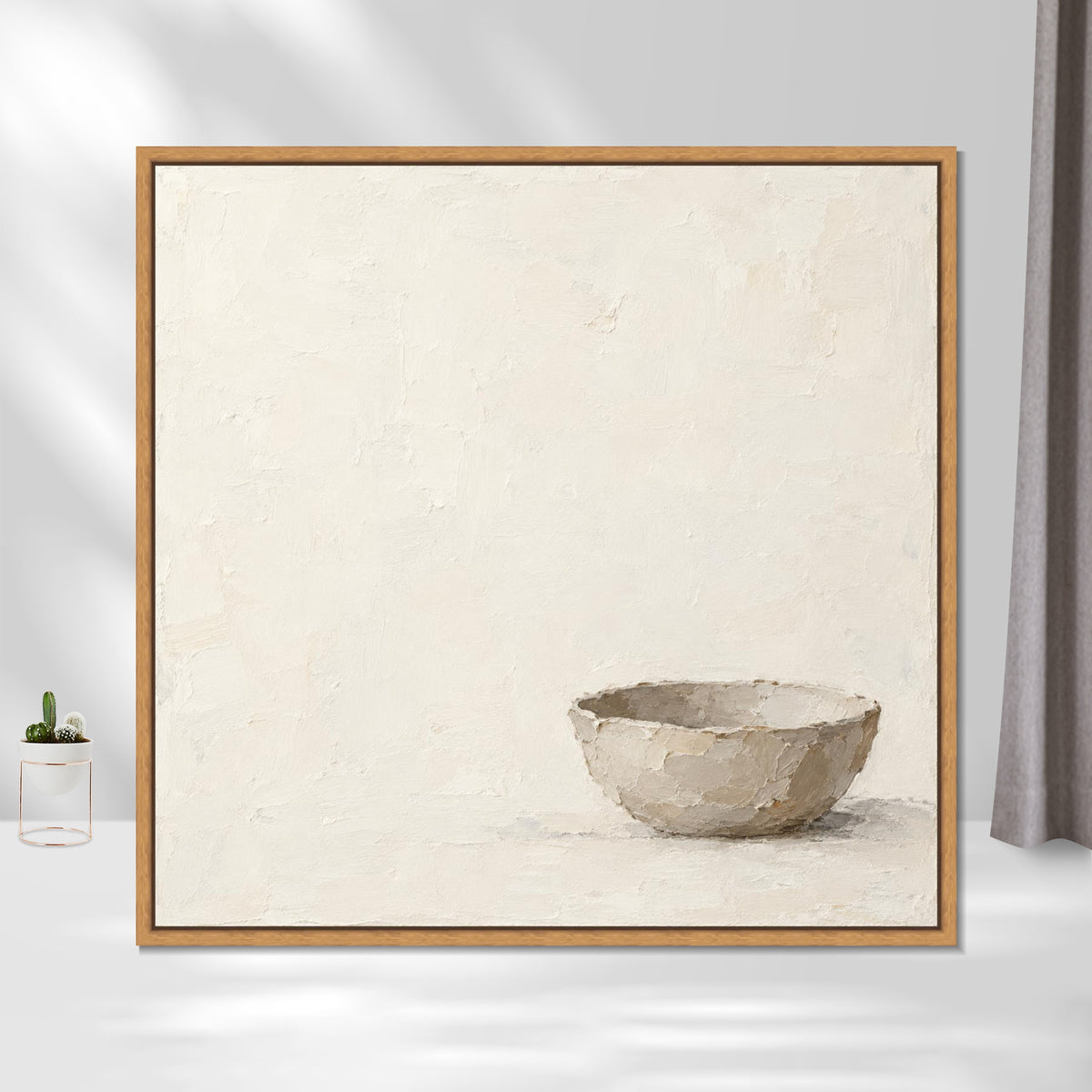 INVIN ART Framed Canvas 100% Handpainted Oil Painting An Empty Bowl Wall Art