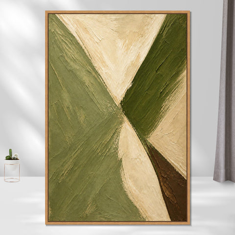 INVIN ART Framed Canvas 100% Handpainted Oil Painting Crossing Green Bands Wall Art