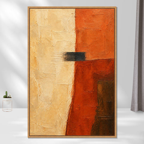 INVIN ART Framed Canvas 100% Handpainted Oil Painting Ochre and Rust Divide Wall Art