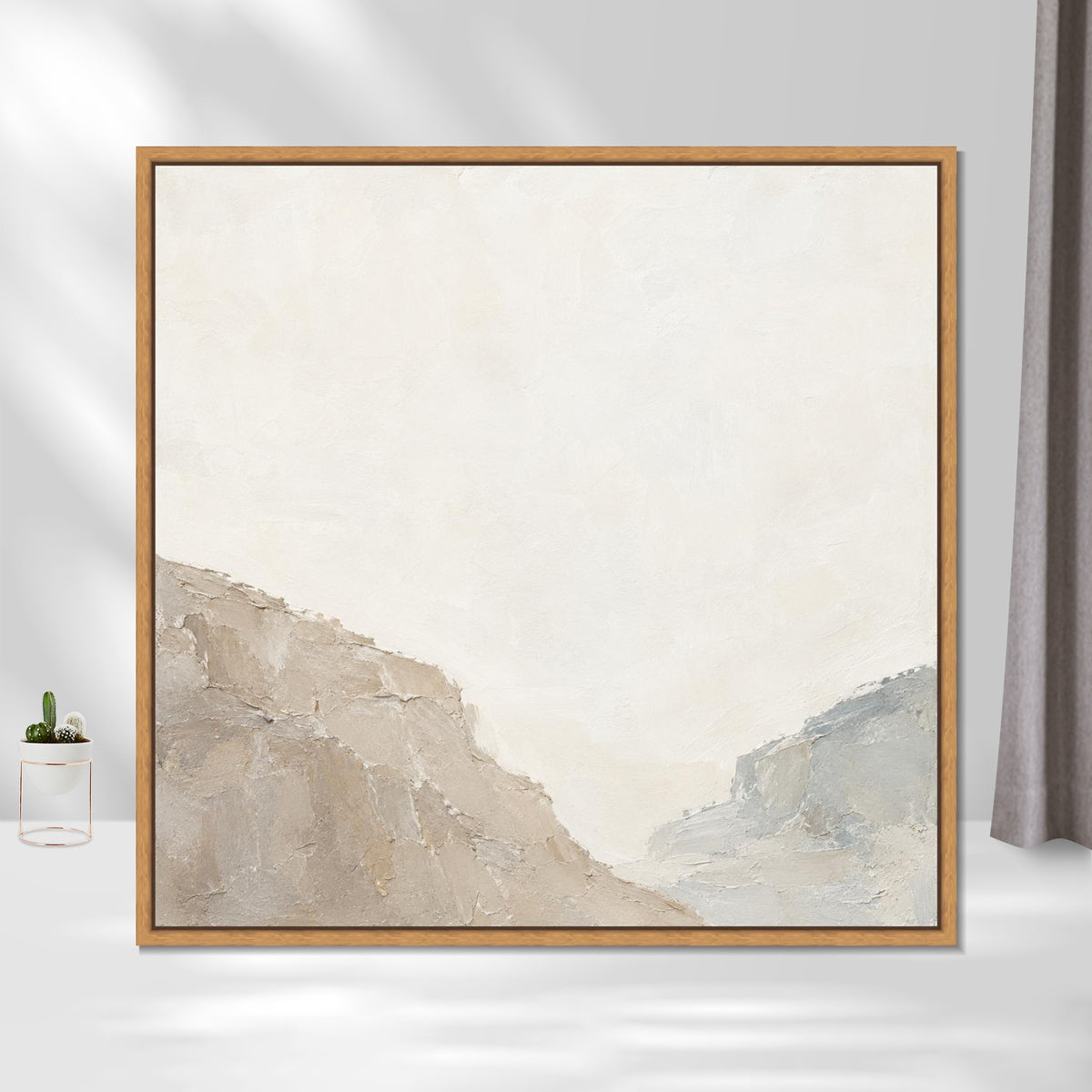 INVIN ART Framed Canvas 100% Handpainted Oil Painting Two Sides of an Empty Valley Wall Art