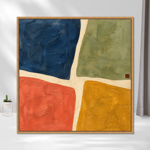 INVIN ART Framed Canvas 100% Handpainted Oil Painting Four Fields of Color Wall Art