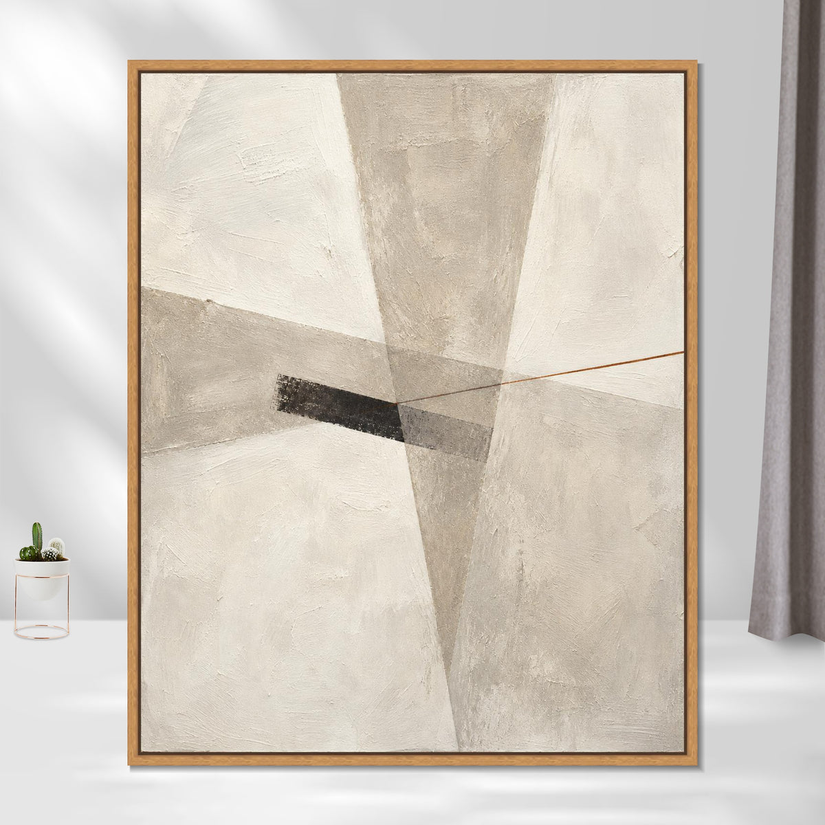 INVIN ART Framed Canvas 100% Handpainted Oil Painting Intersecting Gray Planes Wall Art