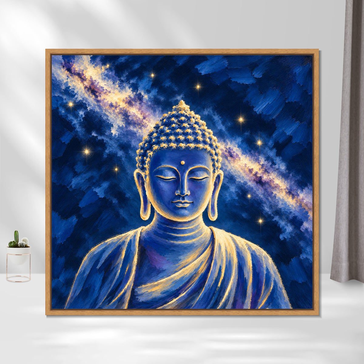 INVIN ART Framed Canvas 100% Handpainted Oil Painting Buddha in the Starry Sky Wall Art