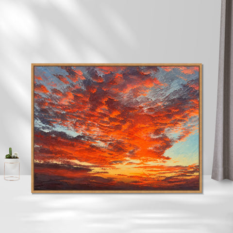 INVIN ART Framed Canvas 100% Handpainted Oil Painting Ember Clouds at Dusk Wall Art